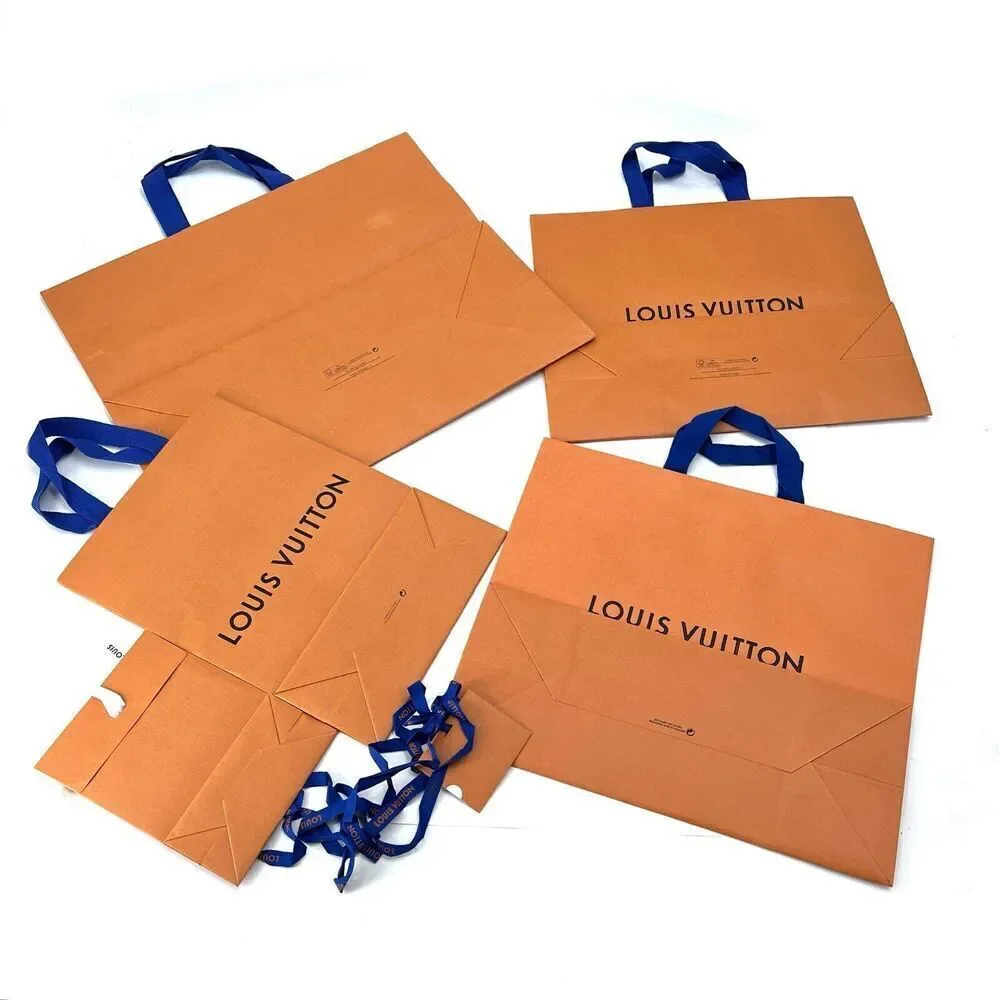 Louis Vuitton LOT Various Sizes Orange Gift Tote Bags & Card With Ribbon
